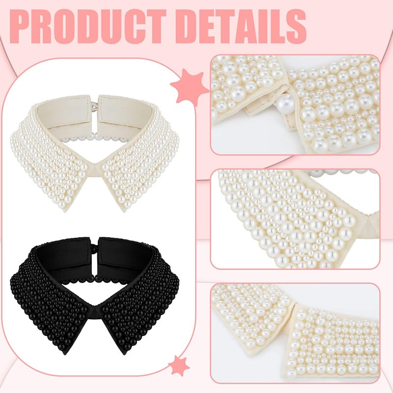 Hicarer 2 Pieces Pearl Collar Necklace for Women Detachable Fake Collar Simulated Pearl Beaded Bib Dickey Collar - Image 3